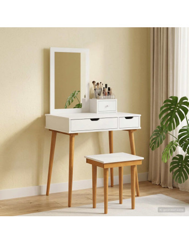 Set Tavolo da Trucco FAUSKE 4 pz Bianco 76 x 50 x 143 cm