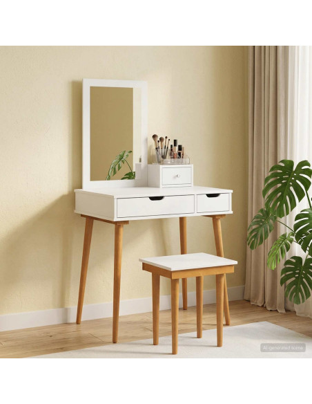 Set Tavolo da Trucco FAUSKE 4 pz Bianco 76 x 50 x 143 cm