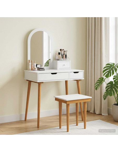 Set Tavolo da Trucco FAUSKE 4 pz Bianco 76 x 50 x 143 cm