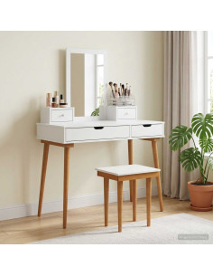 Set Tavolo da Trucco FAUSKE 5 pz Bianco 100 x 50 x 143 cm