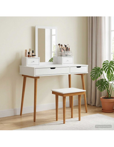 Set Tavolo da Trucco FAUSKE 5 pz Bianco 100 x 50 x 143 cm
