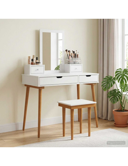 Set Tavolo da Trucco FAUSKE 5 pz Bianco 100 x 50 x 143 cm