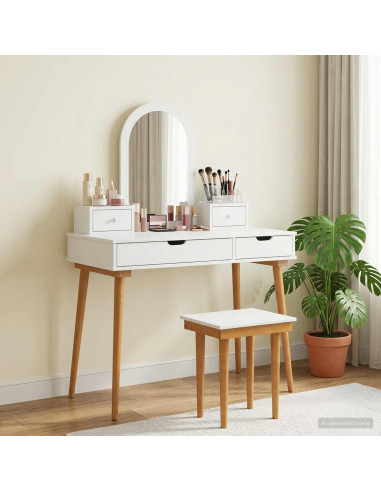 Set Tavolo da Trucco FAUSKE 5 pz Bianco 100 x 50 x 143 cm