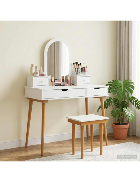 Set Tavolo da Trucco FAUSKE 5 pz Bianco 100 x 50 x 143 cm