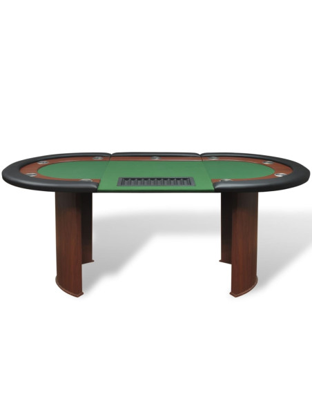 Tavolo Poker 10 Giocatori Postazione Dealer Vassoio Chip Verde