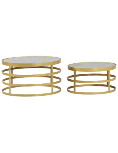 Set Tavolini da Salotto 2 pz Marmo Ottone e Bianco