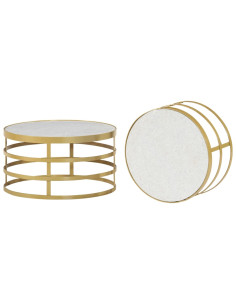Set Tavolini da Salotto 2 pz Marmo Ottone e Bianco 2