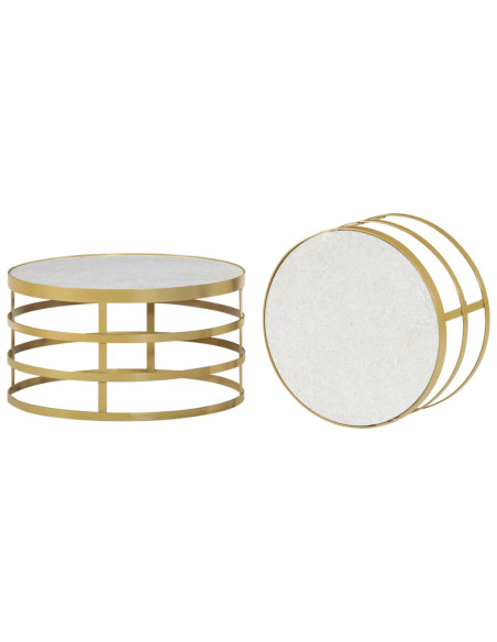 Set Tavolini da Salotto 2 pz Marmo Ottone e Bianco