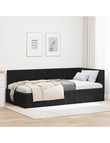 Cornice del letto ad angolo Nero 90 cm x 190 cm Velluto