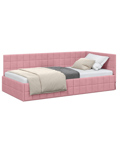 Cornice del letto ad angolo Rosa 90 cm x 200 cm Velluto