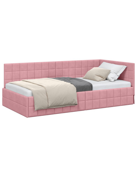 Cornice del letto ad angolo Rosa 90 cm x 200 cm Velluto