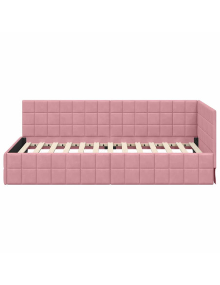 Cornice del letto ad angolo Rosa 90 cm x 200 cm Velluto