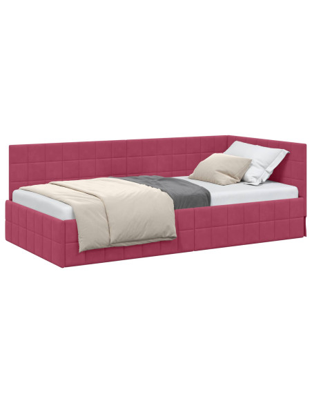 Cornice del letto ad angolo Rosso Vino 90 cm x 200 cm Velluto