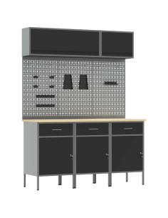 Set di mobili da lavoro con cassetto con blocco 8 pz Nero 2
