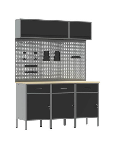 Set di mobili da lavoro con cassetto con blocco 8 pz Nero