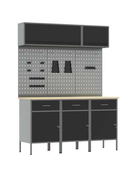 Set di mobili da lavoro con cassetto con blocco 8 pz Nero