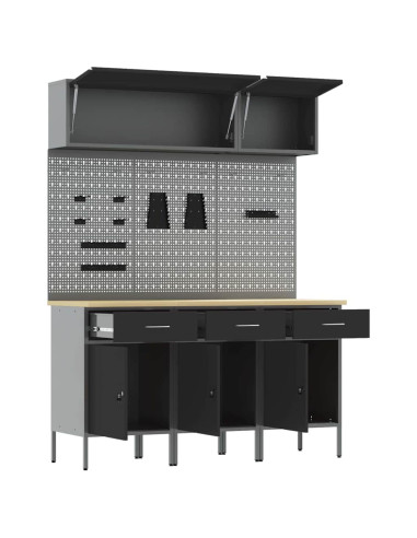 Set di mobili da lavoro con cassetto con blocco 8 pz Nero