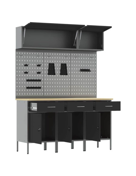Set di mobili da lavoro con cassetto con blocco 8 pz Nero