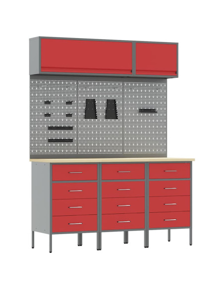 Set di mobili da lavoro con cassetto 8 pz Rosso