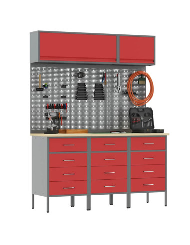 Set di mobili da lavoro con cassetto 8 pz Rosso