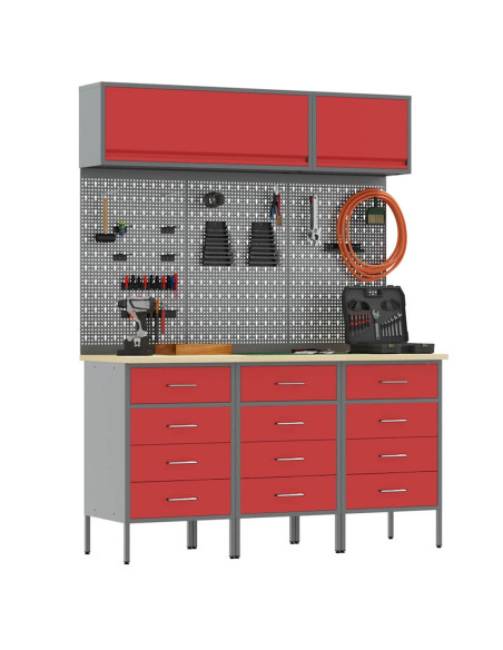 Set di mobili da lavoro con cassetto 8 pz Rosso