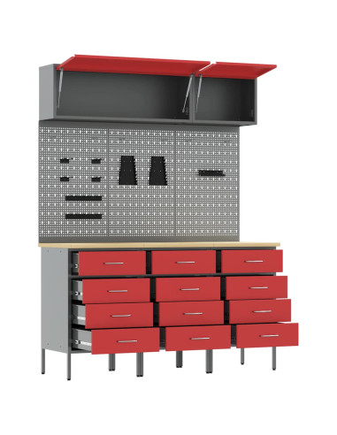Set di mobili da lavoro con cassetto 8 pz Rosso