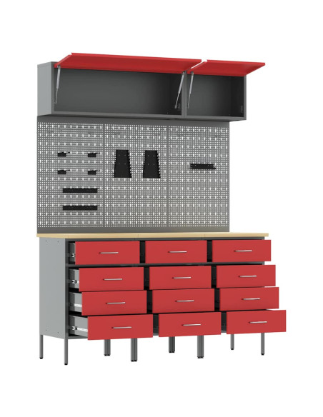Set di mobili da lavoro con cassetto 8 pz Rosso
