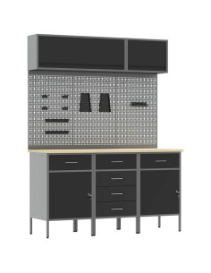 Set di mobili da lavoro con cassetto con blocco 8 pz Nero 2