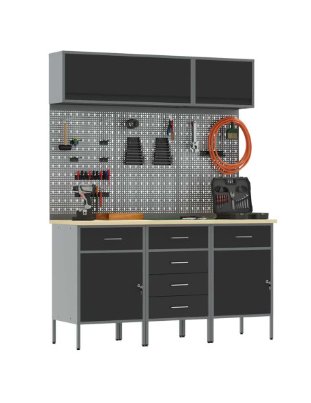 Set di mobili da lavoro con cassetto con blocco 8 pz Nero