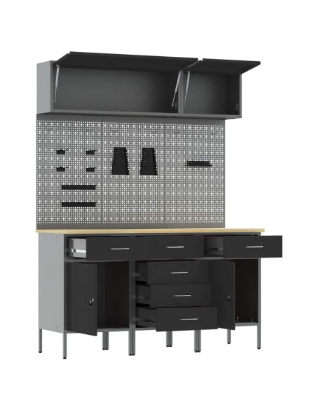 Set di mobili da lavoro con cassetto con blocco 8 pz Nero