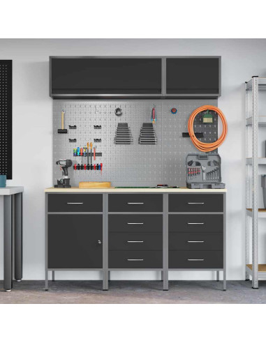 Set di mobili da lavoro con cassetto con blocco 8 pz Nero