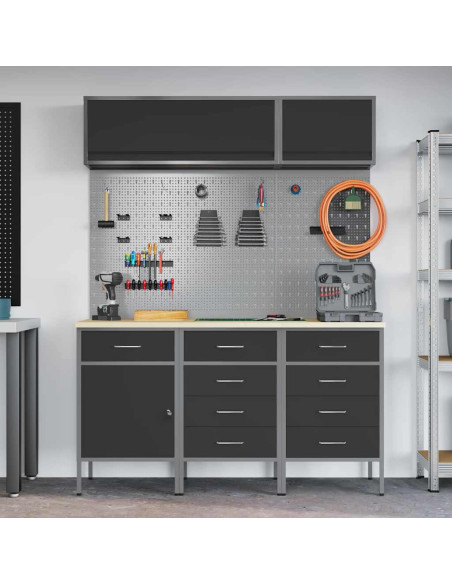 Set di mobili da lavoro con cassetto con blocco 8 pz Nero