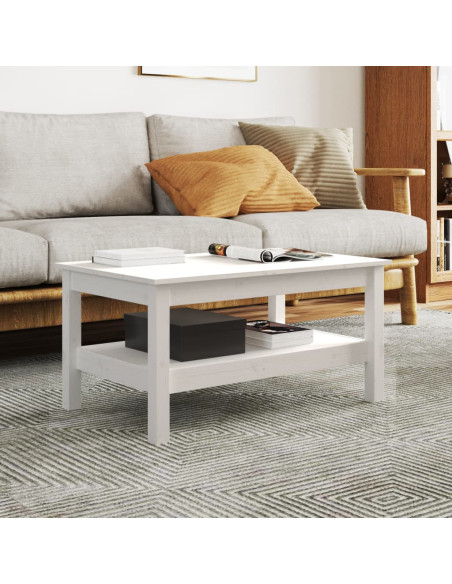 Tavolino da Salotto Bianco 80x50x40 cm Legno Massello di Pino