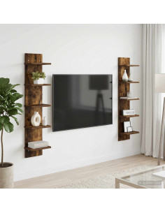 Scaffale da parete 2 pz Rovere Fumo 22 x 15 x 100 cm