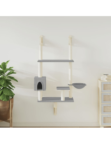 Albero per Gatti con Tiragraffi a Parete Grigio Chiaro 153 cm