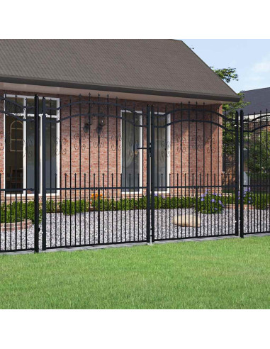 Cancello per recinzione KAMPEN con punta a lancia Nero 302x172 cm in acciaio