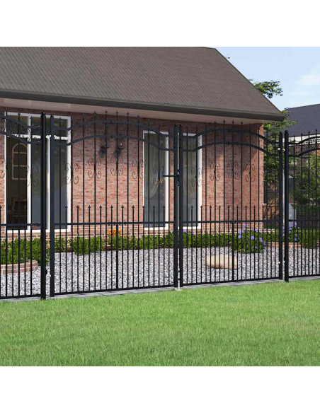 Cancello per recinzione KAMPEN con punta a lancia Nero 302x172 cm in acciaio