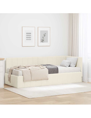 Struttura Letto Angolare con Materasso 2 pz Crema Velluto