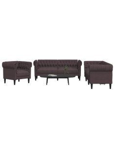 Set di Divani 3 pz Marrone Scuro in Tessuto