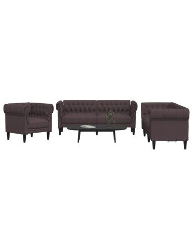 Set di Divani 3 pz Marrone Scuro in Tessuto