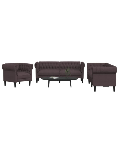 Set di Divani 3 pz Marrone Scuro in Tessuto