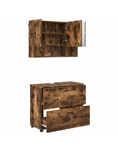 Set di mobili per il bagno 2 pz Rovere fumé 76,5 x 35 x 64 cm