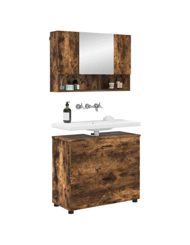 Set di mobili per il bagno 2 pz Rovere fumé 76,5 x 35 x 64 cm