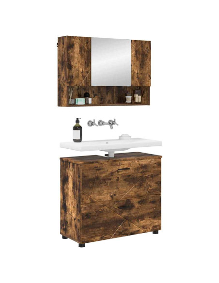 Set di mobili per il bagno 2 pz Rovere fumé 76,5 x 35 x 64 cm
