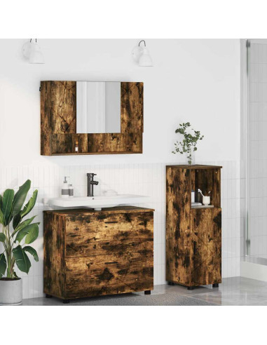 Set di mobili per il bagno 3 pz Rovere fumé 76,5 x 35 x 64 cm