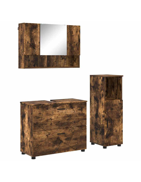 Set di mobili per il bagno 3 pz Rovere fumé 76,5 x 35 x 64 cm