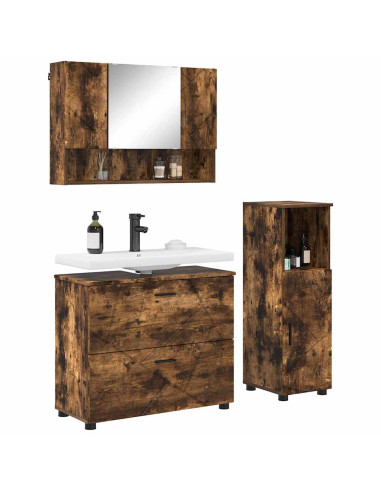 Set di mobili per il bagno 3 pz Rovere fumé 76,5 x 35 x 64 cm