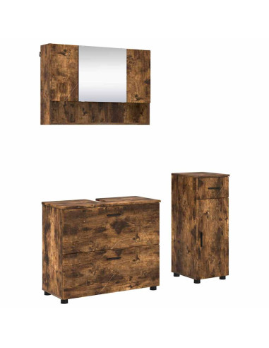 Set di mobili per il bagno 3 pz Rovere fumé 76,5 x 35 x 64 cm