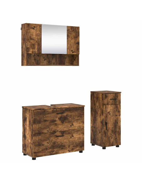 Set di mobili per il bagno 3 pz Rovere fumé 76,5 x 35 x 64 cm