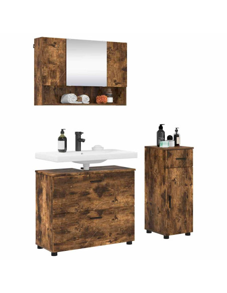 Set di mobili per il bagno 3 pz Rovere fumé 76,5 x 35 x 64 cm